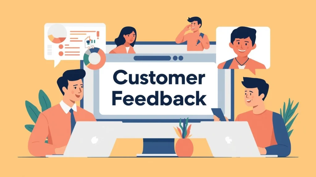Small business owners collecting customer feedback using digital surveys to improve satisfaction and loyalty