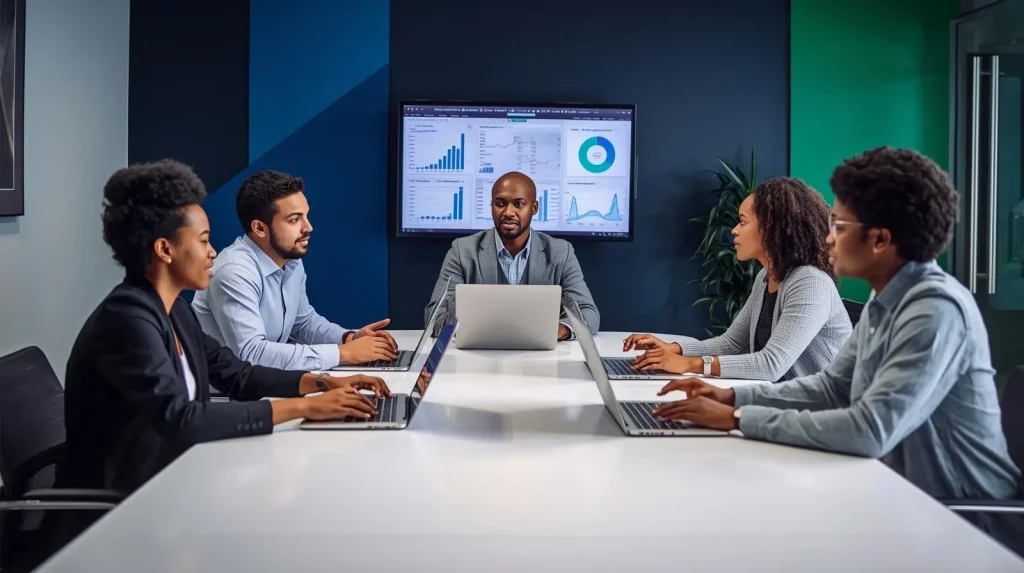 Local business team analyzing CRO strategies and website optimization data.