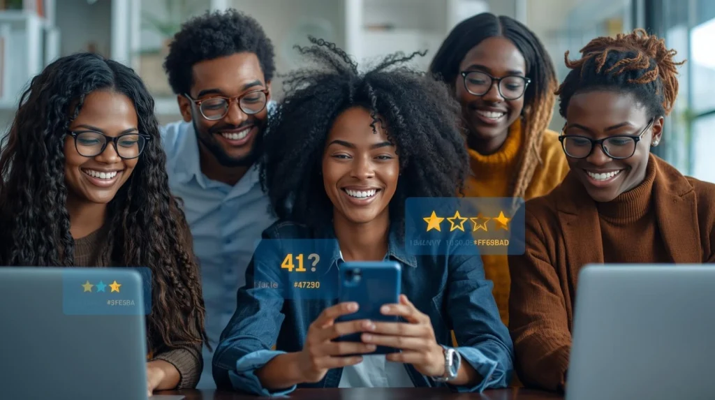 Customers providing video testimonials while interacting with AI-driven platforms, representing future trends in testimonial advertising.