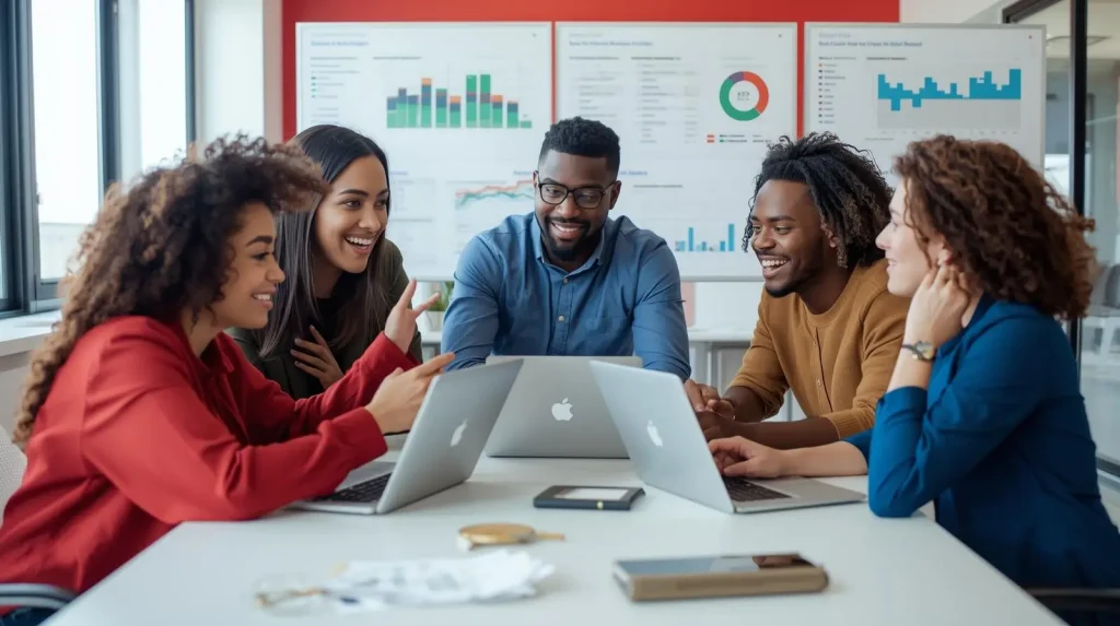 Marketing team analyzing CRO insights and developing actionable strategies.