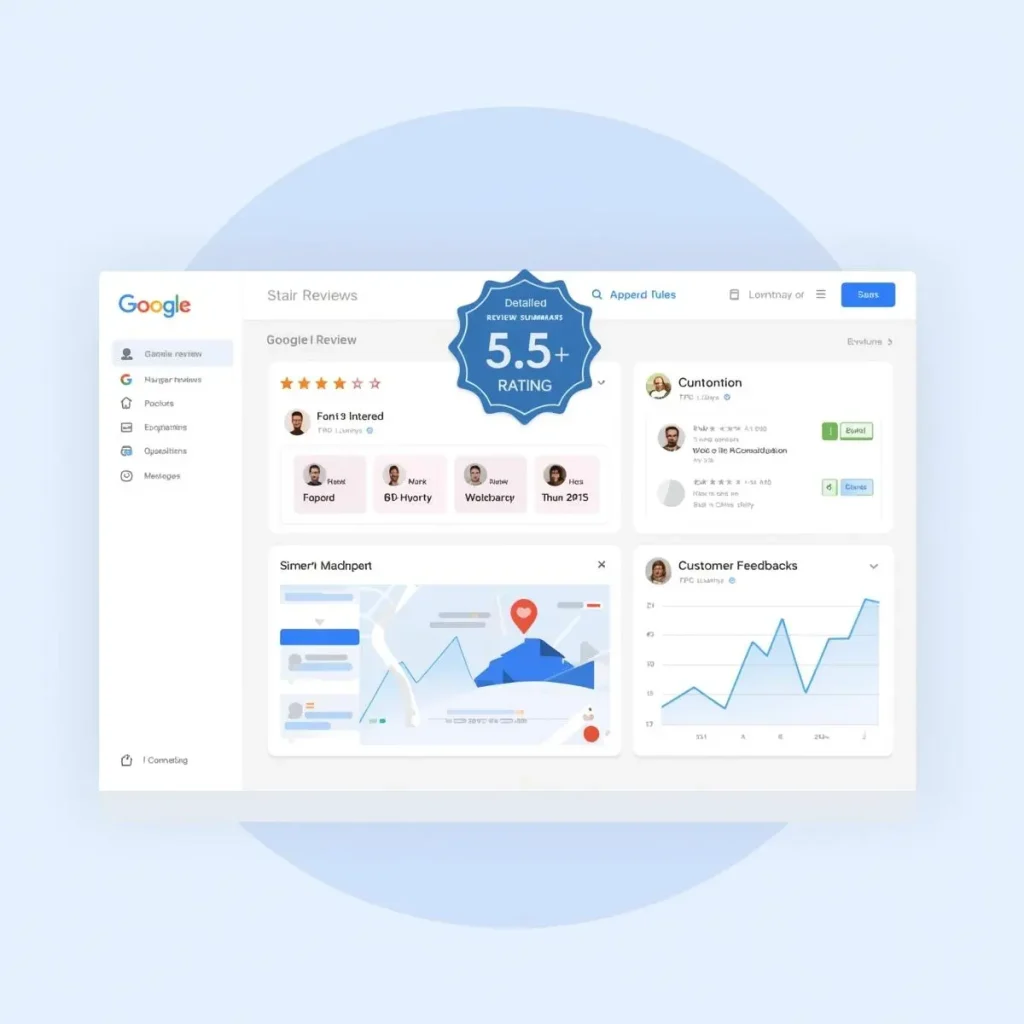 Dashboard showing Google review ratings and customer insights