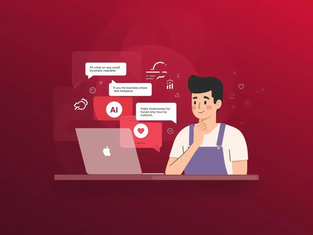A small business owner using AI-powered video-to-text tools to convert customer video reviews into written testimonials, improving SEO and brand trust.